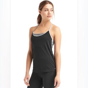 GAP Fit Black Tank with Built-In Shelf Bra | Striped Lining | Size M